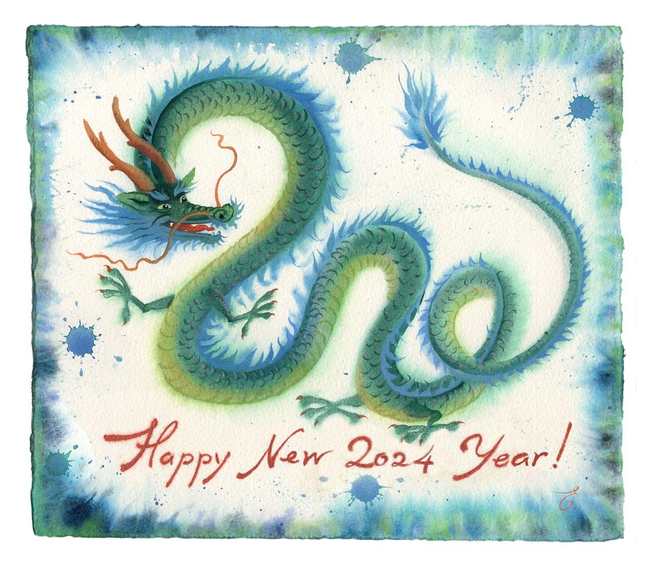 Новогодняя иллюстрация с драконом