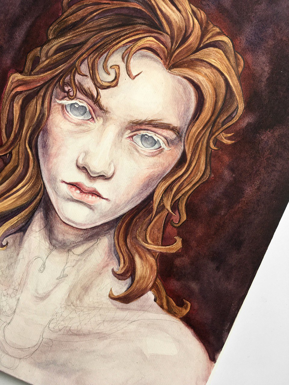 Women's portrait in watercolor and gilding